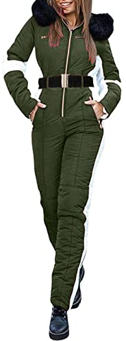Damen Pelzkragen Wasserdicht mit Kapuze Winddicht Onesies Reißverschluss Strampler Horn Schnalle Solide Skianzug Winter Grafik Einteiler Outdoor Sport Isolierte Outfit Schneeanzug 2023