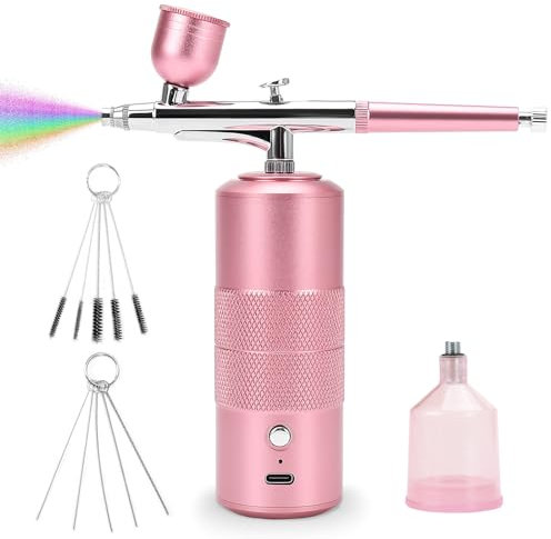 ConBlom Portable Airbrush Kit, Handheld Air Brush Cordless, Model Spray Gun Kits, Airbrush Kit with Spray Gun, Nail Airbrush Kit for Painting and Nail Art (Pink)