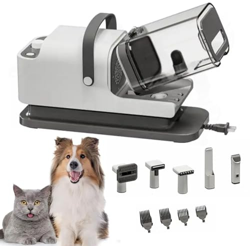 Kit de aspiradora para aseo de mascotas, aspiradora y secador de pelo para mascotas 20000PA 5 en 1 para perros y gatos, cortaúñas para mascotas, cepillo aspirador para perros para mudar el cuidado