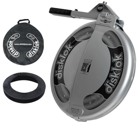 Disklok Gold Security Edition Combo Pack Car Steering Wheel Cover Anti-Angle Grinder Anti-Theft Lock Police Approved Inc. Bag & Cover… (Silver, Medium 39cm - 44cm)