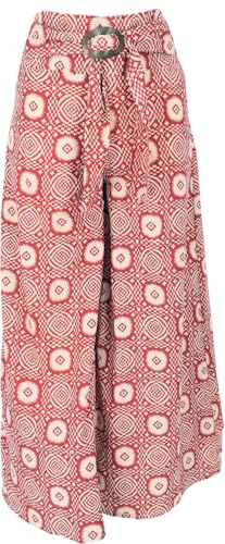 GURU SHOP Luftige Sommerhose mit Kokosschnalle, Boho Palazzohose, Weite Baumwollhose - Rot, Damen, Size:L