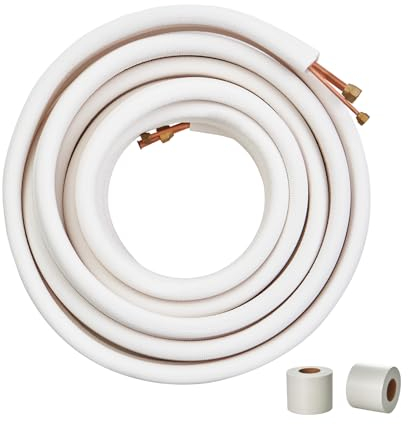 VEVOR Juego de mini líneas divididas de 50 pies tubos de cobre diámetro exterior 1/4 y 1/2 y aislamiento de triple capa, para mini aire acondicionado dividido equipos HVAC con embalaje de tiras