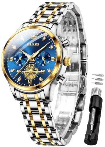OLEVS Damen-Diamantuhr kleines Zifferblatt wasserdicht Leuchtend Edelstahl analog Quarz Elegante Damenuhr