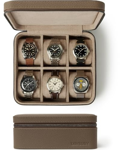 TAWBURY Leder-Uhrenbox mit 6 Fächern – Elegante und sichere Aufbewahrung für Ihre Uhren (Taupe)