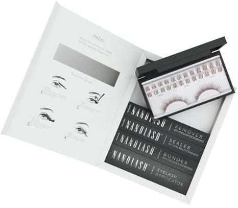 Set zur cluster wimpern zur DIY Wimpernverlängerung zu Hause Nanolash - komplettes Set zu Wimpern Extension zu House, 36 Wimpernsegmente (BRAUN, INNOCENT)