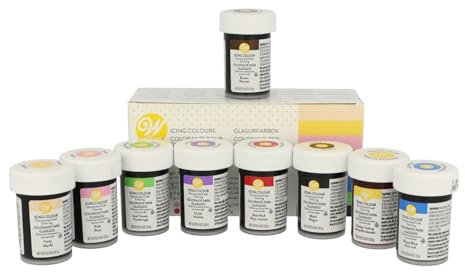 bakeryteam Lebensmittelfarben 8er Set plus Braun, Wilton Glasurfarbe Icing Colour 9 х 28g