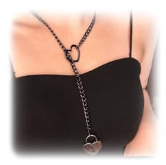 Ruzister Damen-Halskette mit Herz-O-Ring, Punkrock-Halskette im kubanischen Stil, Schmuck für Frauen, verstellbare Lariat-Y-Halskette mit Herz-Schließfach und Schlüssel