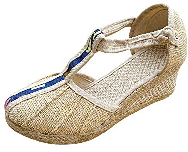 QINQNC SommerPantolette Damen SommerKind Sandalen Damen Schuhe Atmungsaktive Slip-on Outdoor Keile Mode Sandalen Damen Freizeit Casual Damen Sandalen Jelly Shoes Damen Sandalen Flach (Beige, 37)