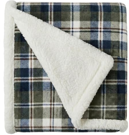 Eddie Bauer - Throw Blanket, Ultra-Soft Plush Bedding with Faux Shearling Reverse, Throw Blanket for Couch & Bed (Trailhead Plaid Green, 50 x 60)