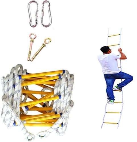 Fire Escape Rope Ladder For Home - Maximum Load Capacity 420kg - 2/3/4 Storey Height - Window/Balcony Hooks - Available In 3m To 50m Lengths!,40m/131.2ft (50m/164ft)