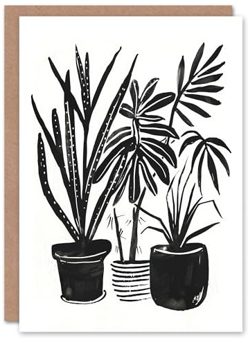 Artery8 Greeting Card Plant Lover Houseplant Pots Black Watercolour Blank For Him Or Her Art Birthday Card