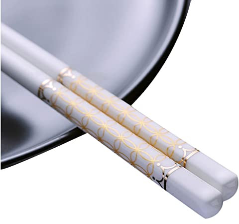 WJFTODAY Juego de Regalo de Palillos de Porcelana con Estuche, 10 Pares de Palillos Japon Sushi, Caja de Regalo, Palillos Chinos de Lujo, Palillos Antideslizantes de Porcelana, lavavajillas Sa White1