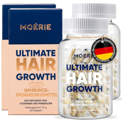 MOERIE Haar Vitamine - extra hochdosiert mit Biotin, Zink & Selen - für natürliches Haarwachstum - 120 Kapseln - ergänzt mit Folsäure, Kupfer, Selen, Vitamin B6 und B12 Hyaluronsäure und Kieselsäure