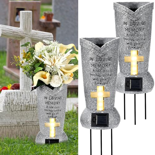 DoubleFill 2 Pcs Solar LED Cemetery Grave Vase with Spike,Cylinder