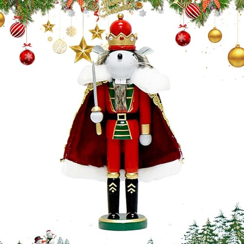 Wooden Nutcracker Decor - Holiday Mice King Statue | 12 Inch Creative Mice King Nutcracker Festive Christmas Decoration for Shelves 142/200)