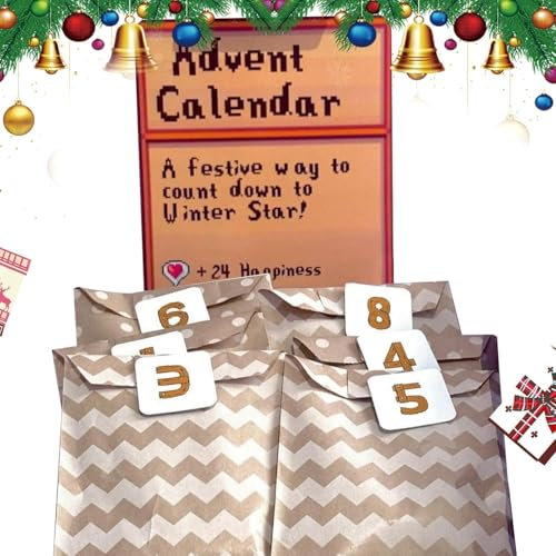 Stardew Valley Adventskalender 2024, Valleys Game Crafts Adventskalender, 24 Tage bis Weihnachten Countdown-Kalender mit Ornament-Zubehör für Spieleliebhaber