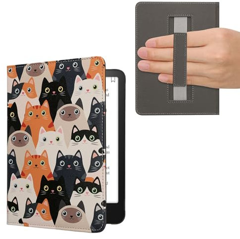 kwmobile Custodia Cinturino Mano Compatibile con AmazonKindle Paperwhite (2024)/Colorsoft Cover - eBook Reader Case - Cover eReader Simil Pelle Gatti
