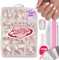 False Nails Kit, 240Pcs Gradient Pink Cat Eye Glitetr Press On Nails with Glue, Ballerina Ombre Fake Nails 12 Sizes Stick On Gift for Girls (05-Short Coffin-Glitter Cat Eye, 240pcs)