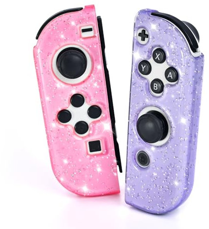 DLseego Housse de Protection pour Switch/Switch OLED Controller,Transparence Glitter Soft TPU Switch Joycon Protector Grip Coque Coque,Poignées Gauche et Droite,Rose+Violet
