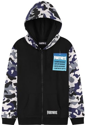 Fortnite Sweats à Capuche Garçon Pull Ado Veste Enfant Sweat Zippé Chaude Gaming Manches Longues Style Décontracté Cadeau Gamer (7-8 Ans, Noir/Camouflage)