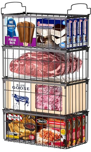 MSERCUOR 4 Pack Freezer Organizer Bins, Stackable Chest Freezer Organizer Deep Freezer Organizer Bins for 5 Cu Ft Garage Freezer Sort Frozen Food