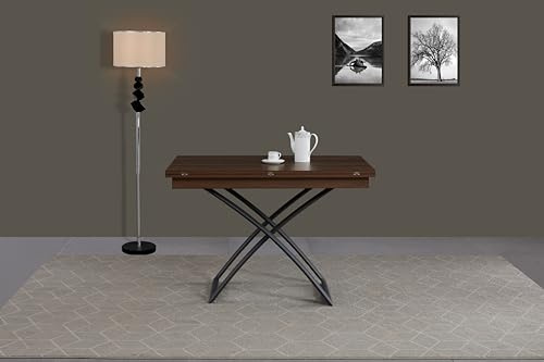 VOLERO' ; Wandelbarer platzsparender Tisch; höhenverstellbarer Tisch ;Modell Odisseo medium, Lift-Tisch ;Verstellbarer wohnzimmertish. (Walnüsse)