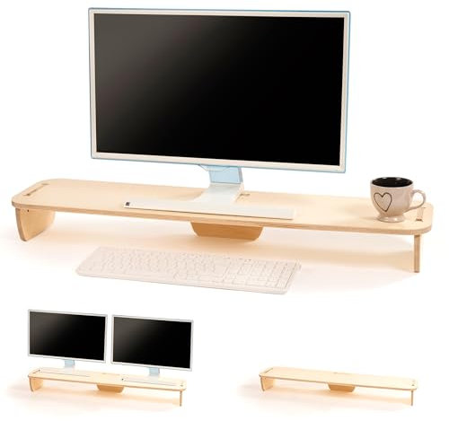Supporto per Monitor Universale, Alzamonitor da Scrivania, Rialzo in Legno per Schermo PC Computer TV, Supporto per Doppio Schermo o Monitor, 90 x 20 cm.