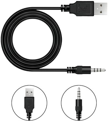 Times Mark 3.5mm Aux Audio Jack Cable Adapter to USB 2.0 Male, 1M Universal Compatibility Charge Cable for Car Stereos, Video Recorders, Pocket Speakers, Headphones, Durable High-Speed Charging