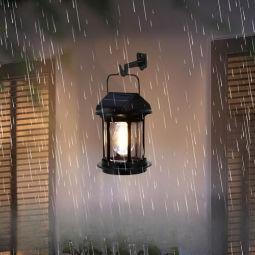 EBILUN Solar Wall Lights with Motion Sensor, 2400mAh USB LED Lantern Lights , Waterproof Hanging Lamp with Handle for Decoration Yard Pathway Patio (Black,1)