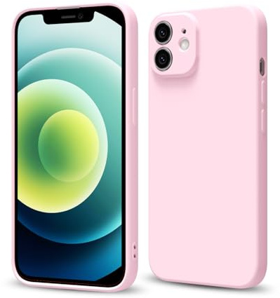 Svaove for iPhone 12 Phone Case Liquid Silicone, Thin Ultra Slim Minimalist Phone Cover, Girly Cute Plain Bright Solid Color Matte Soft Rubber Jelly Gel Plastic TPU Bumper, Light Pink
