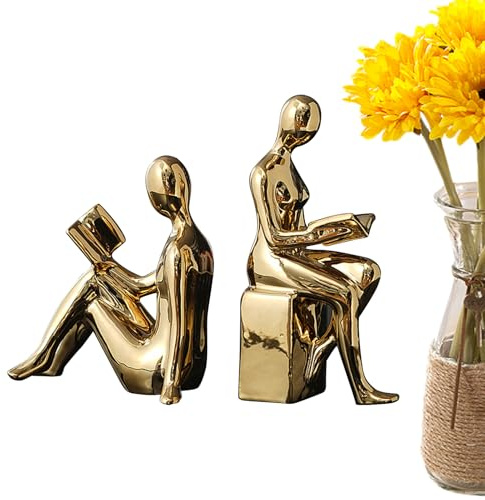 Decorativo Livre Serre per gli scaffali - Supporti di figurine astratti in ceramica, 2 supporti non di slip per libri | Organizzatore di scaffali robusto per ricette di cottura, stile di biblioteca,