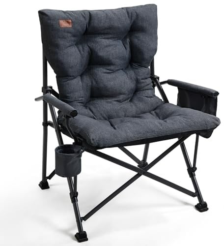 EVER ADVANCED Campingstuhl Faltbar 62cm Sitzbreit Gepolstert bis 230KG | XL Klappstuhl mit Seitentasche Getränkehalter Übergroß Faltstuhl Angelstuhl für Camping Outdoor Balkon Garten, Schwarz