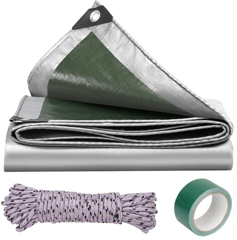 COEWUR Telo Impermeabile 2x3 Argento/Verde 180 g/㎡ PE Telone con Occhielli Resistente Agli Strappi con Corda e Nastro Riparatore Telo per Piscina Camion Tende Cantieri Edili