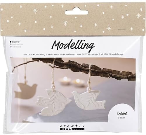 Mini Craft Kit Modelling - Make Your Own Doves from Clay - Hanging Christmas Decoration Kit, White