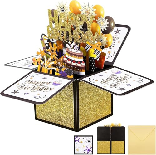 BRITIVIVE Pop Up Karte Geburtstag 3D Geburtstagskarten mit Umschlag Und Karten 3D Birthday Card Mit Luftballons Und Feuerwerk für Frauen Männer Familie Freunden