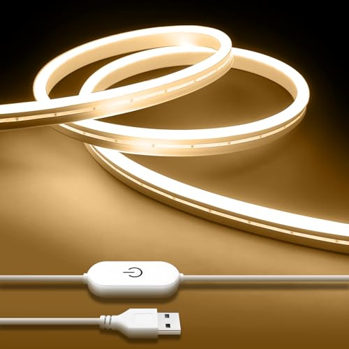 iNextStation 2M Neon LED Strip Warmweiß, 5V USB LED Lichtleiste | IP65 Wasserdicht Lichtband, Dimmbar LED Leuchtstreifen, für Wohnzimmer, Schlafzimmer, Küchen Beleuchtung Dekorativen