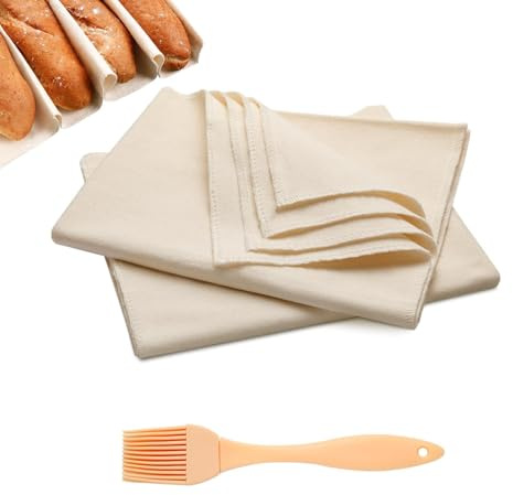 2 Stück Bäckerleinen Leinentuch Brot Backen 75×45 cm | Baumwolltuch, mit Silikonpinsel, Atmungsaktiv, Weniger Anhaften, Wiederverwendbar, für Brotbacken, Gärkörbchen, Geeignet