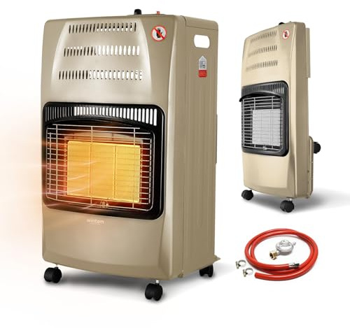 Wintem - Stufa a Gas Richiudibile 4200W con 3 Livelli di Riscaldamento, Accensione Piezoelettrica e Vano Porta-Bombola da 15Kg, Compatta e Facile da Riporre (Beige)
