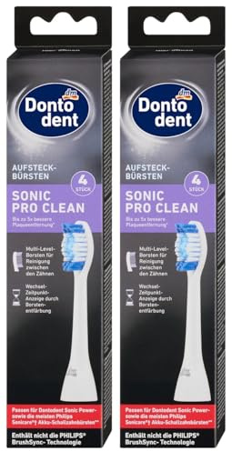 Sonic Pro Clean Aufsteckbürsten, kompatibel mit Philips Sonicare, Multi-Level-Borsten, 2er Pack, 4 Stück pro Packung, 8 Stück gesamt