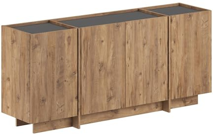 Eleganter Konsolentisch, Atlantic Pine & Anthrazit, 180 x 80 x 45 cm | 100% melaminbeschichtete Spanplatte, 18 mm dick | Soft-Close-Scharniere, mehrere Regale | rustikales Design für Moderne Räume
