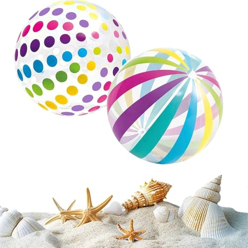 2 Stück Aufblasbar wasserball, Bunt Gestreifter strand Wasserbälle, kinder Aufblasbar Transparenter spielzeugball, Geeignet für den Strand, Party, pool und Outdoor-Aktivitäten