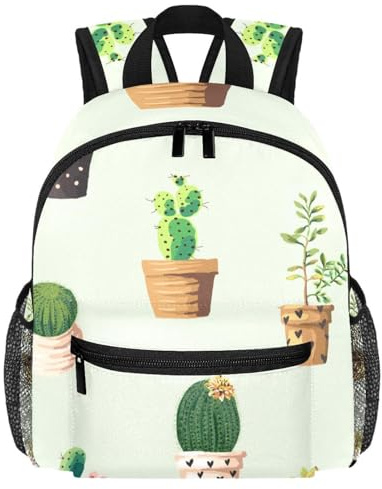 Cute Toddler Backpack - Cute Cactus Plant Pots Pattern Modern Kids Bag for Preschool, School, Girls, and Little Kids