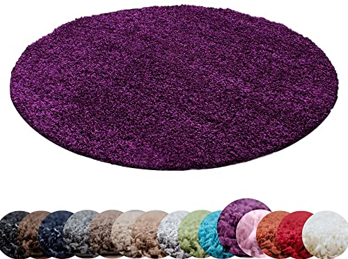 HomebyHome Teppich Rund Hochflor 160 cm Rund - Shaggy Runder Teppich Wohnzimmer Violett Extra Weich und Flauschig - Waschbarer Langflor Teppiche für Schlafzimmer, Küche, Flur - Carpet, Halı, Kilim