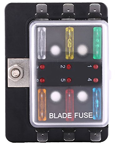 Qiilu Flachsicherung Sicherungshalter, Sicherungsdose Flachsicherung Blade Fuse Box mit LED Warnung Beleuchtungssatz für Auto Boat Marine Trike 32V (6 Weg) …