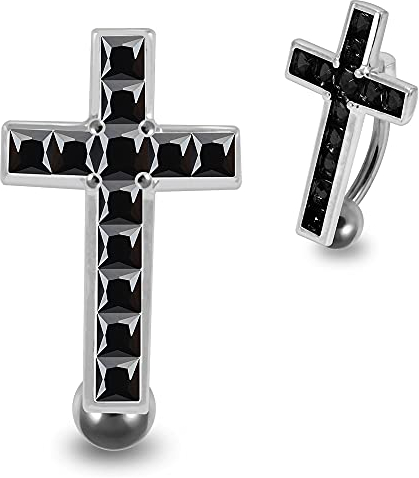 MONSTER PIERCING Bauchnabelpiercing mit beweglichem Kreuz, 925er Sterlingsilber, Kristall, Zirkonia