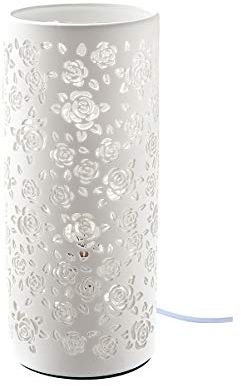 GILDE Lampe Tischlampe Dekolampe Rose - aus Porzellan mit Rosen Deko in weiß Höhe 27 cm