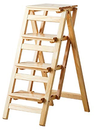 Trittleiter Klappstufen Tritthocker Holzleiter Stuhl Hocker Multifunktions Faltbare Regalleiter Home Library 4 Schritte 150 kg Kapazität (natürliche Farbe)