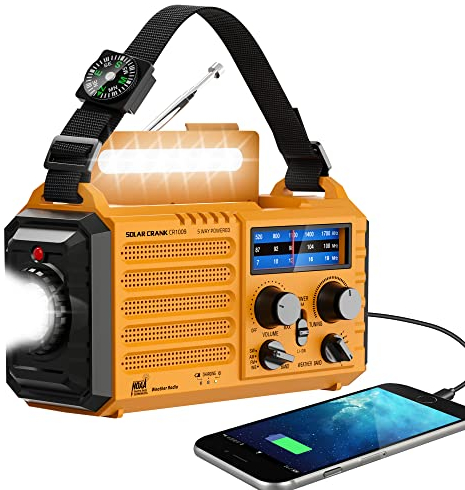 Emergency Radio with NOAA Weather Alert, Portable Solar Hand Crank AM/FM Radio for Survival,Rechargeable Battery Powered,USB Charger,Flashlight,Reading Lamp,SOS Alarm for Home Outdoor Emergencies