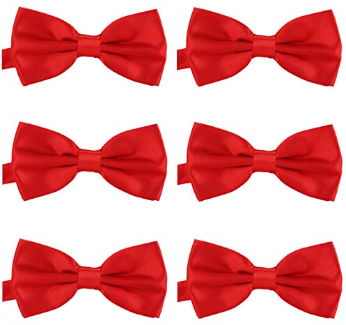 DonDon 6er Set Herren Fliege 12 x 6 cm gebunden und längenverstellbar rot