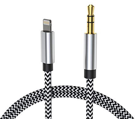 Câble auxiliaire pour iPhone 14/13/12/X/11/8/7 Pro Max Cordon auxiliaire de voiture Lightning Jack 3.5mm Cordon auxiliaire audio de qualité supérieure vers autoradio/haut-parleur/adaptateur casque